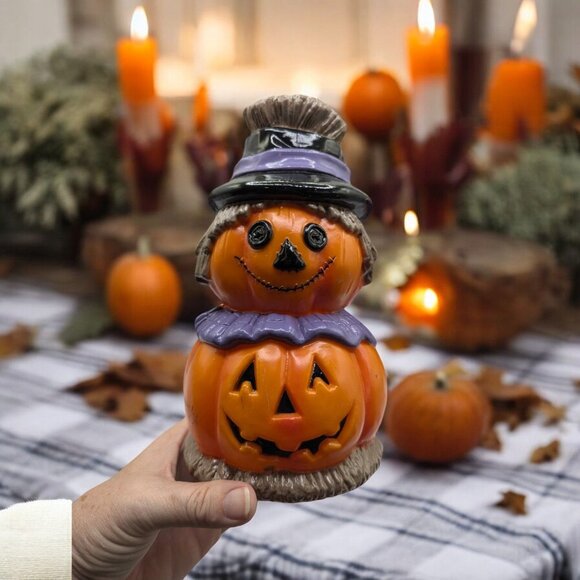 Vtg Halloween Blow Mold Pumpkin Scarecrow 4 Yard Lawn Stakes in box Fall - Picture 3 of 15